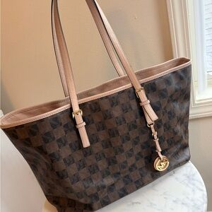 Michael Kors Brown Checkered Tote